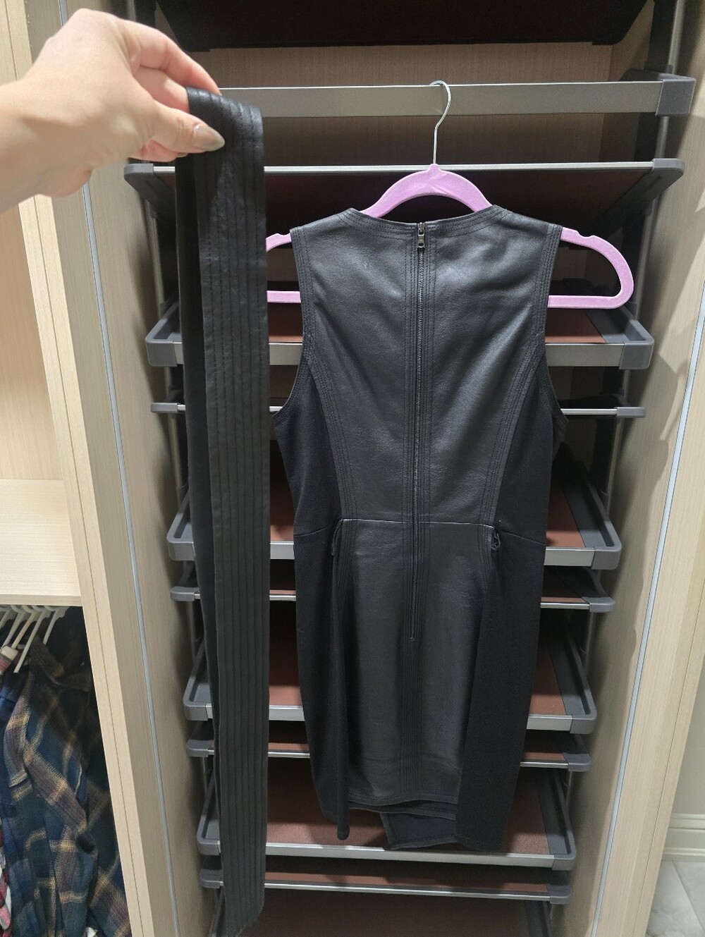 BCBGMaxAzria Black Faux Leather Wrap-Style Mini Dress - Picture 5 of 5